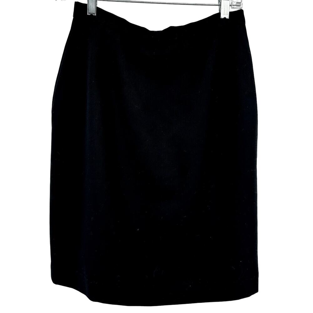 Giorgio Armani 100% Wool Pencil Skirt High Waisted Zip Slit Office Black 10